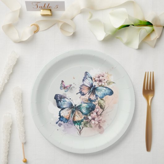 Assiettes En Carton Beaux papillons et fleurs Whimsical (Mariage)
