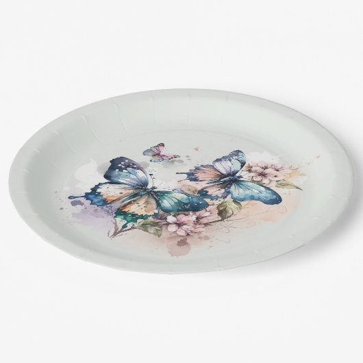 Assiettes En Carton Beaux papillons et fleurs Whimsical (Angle)