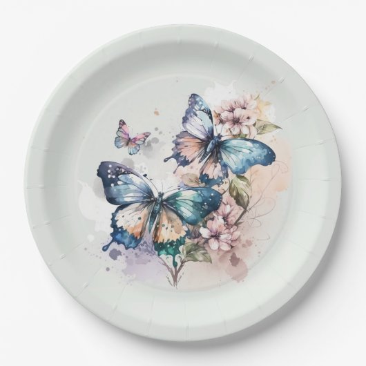 Assiettes En Carton Beaux papillons et fleurs Whimsical (Devant)