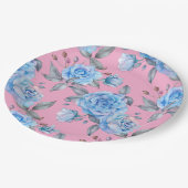 Assiettes En Carton Beaux roses bleus, arrière - plan rose pastel, (Angle)