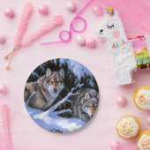 Assiettes En Carton Beaux tableaux de deux loups (Fête)