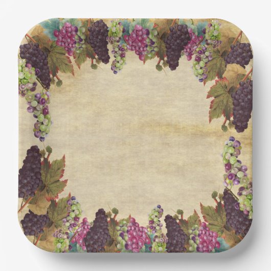 Assiettes En Carton Beaux Vieux Vignes de Raisin Rustique (Recto)