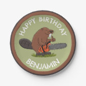 Assiettes En Carton Beaver avec tronçonneuse drôle d'anniversaire pers (Devant)