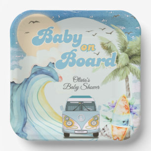 Assiettes En Carton Bébé à bord Baby shower de plage Retro Surfing