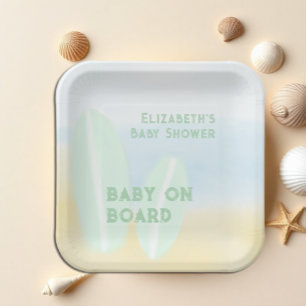 Assiettes En Carton Bébé à bord du Baby shower d'aquarelle surf Beach