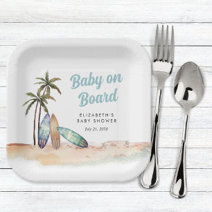 Assiettes En Carton Bébé À Bord Du Baby shower De Plage Surf