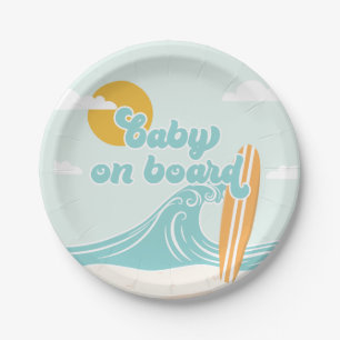 Assiettes En Carton Bébé à Bord Fête de Naissance Surf Beach