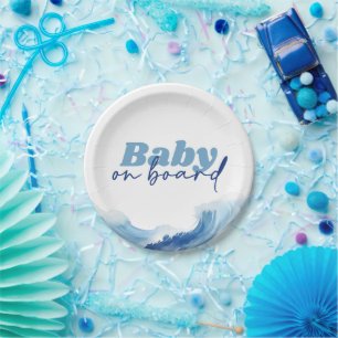 Assiettes En Carton Bébé À Bord Plaques de Baby shower, Baby shower Su