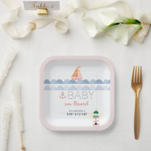 Assiettes En Carton Bébé à Bord Rose Naissance Fille Baby Shower