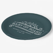 Assiettes En Carton Bébé à bord Surf Baby shower bleu ardoise (Angle)