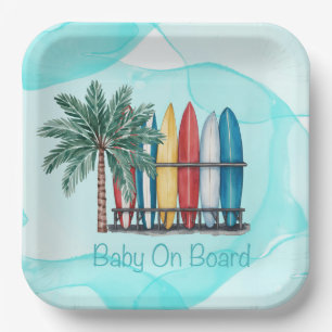 Assiettes En Carton Bébé à bord surf Baby shower Turquoise