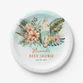 Assiettes En Carton Bébé à bord Surf tropical Baby shower neutre (Devant)