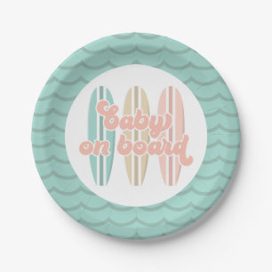 Assiettes En Carton Bébé à bord Surfboard Beach Baby shower Papier Pl