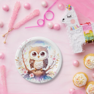 Assiettes En Carton Bébé à thème Hibou Bois Douche fille