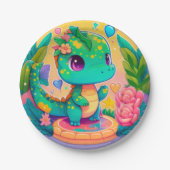 Assiettes En Carton Bébé adorable mignon Dino/Dragon Anniversaire (Devant)