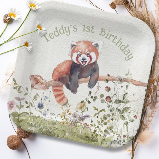 Assiettes En Carton Bébé adorable Red Panda Bear 1er anniversaire fête