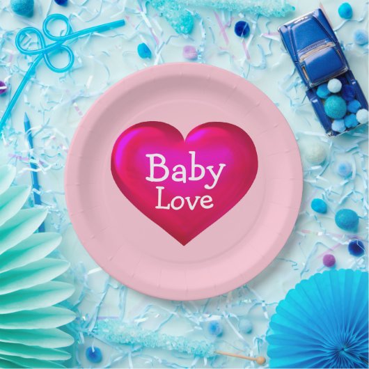Assiettes En Carton Bébé amour Coeur rose chaud (Fête)