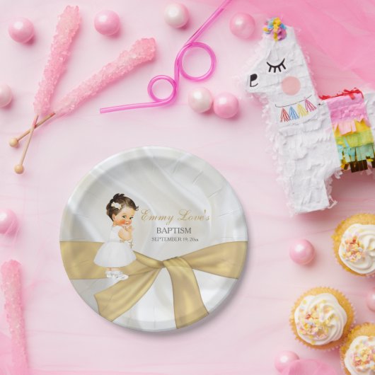Assiettes En Carton Bébé Baptême Fille Christening Or Blanc (Fête)