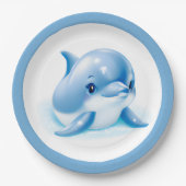 Assiettes En Carton Bébé bleu adorable Dauphin (Devant)