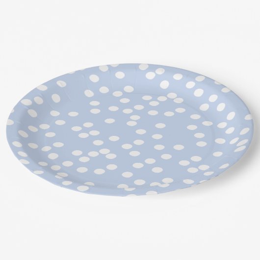Assiettes En Carton Bébé bleu & blanc Confetti / À petits pois (Angle)