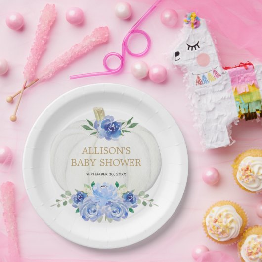 Assiettes En Carton Bébé bleu blanc fleuri vert citrouille blanc (Fête)