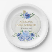 Assiettes En Carton Bébé bleu blanc fleuri vert citrouille blanc (Devant)