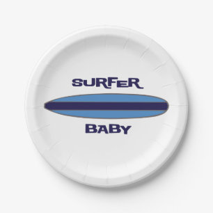 Assiettes En Carton Bébé bleu de surfer