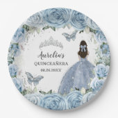 Assiettes En Carton Bébé Bleu Doux Papillons Floraux Princesse Argent (Devant)