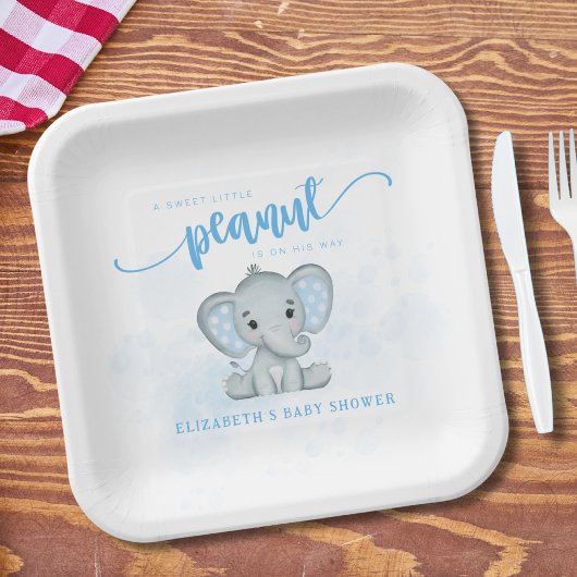 Assiettes En Carton Bébé bleu Eléphant Petit Baby shower d'arachide