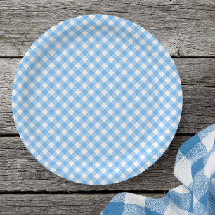 Assiettes En Carton Bébé Bleu En vichy plaque en papier