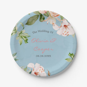 Assiettes En Carton Bébé bleu et rose Aquarelle Lily Mariage
