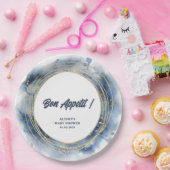 Assiettes En Carton Bébé bleu garçon douche ronde (Fête)