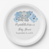 Assiettes En Carton Bébé bleu garçon éléphant Baby shower fleurs ballo (Devant)