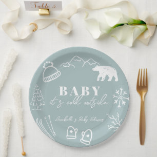 Assiettes En Carton Bébé Bleu Il Fait Froid Dehors Baby Shower Dessiné