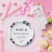 Assiettes En Carton Bébé bleu-Q Rose floral Pastel Baby shower barbecu (Fête)