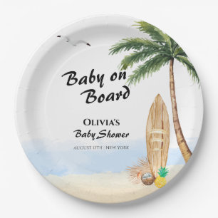 Assiettes En Carton Bébé Blue Sky à bord Baby shower de Surf de plage