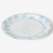 Assiettes En Carton Bébé Blue Snowflakes Blanc Joyeux Noël brillant (Angle)