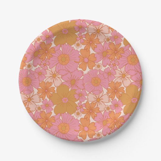 Assiettes En Carton Bébé Boho Super rétro en fleurs (Devant)