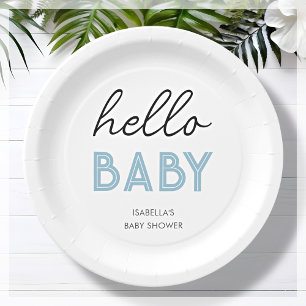 Assiettes En Carton Bébé Bonjour bleu   Plaque de papier Baby shower