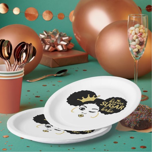 Assiettes En Carton Bébé Brown de sucre en noir et or (Multi)