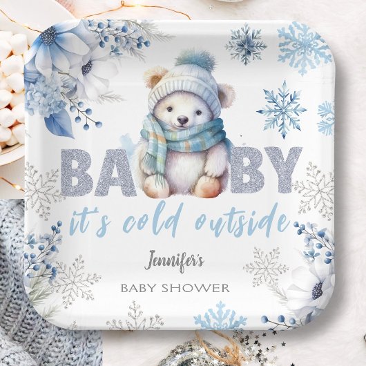 Assiettes En Carton Bébé c'est froid dehors mignon Baby shower d'hiver