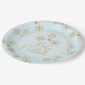 Assiettes En Carton Bébé, c'est froid dehors Snowflakes or sur Blue (Angle)