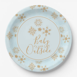Assiettes En Carton Bébé, c'est froid dehors Snowflakes or sur Blue