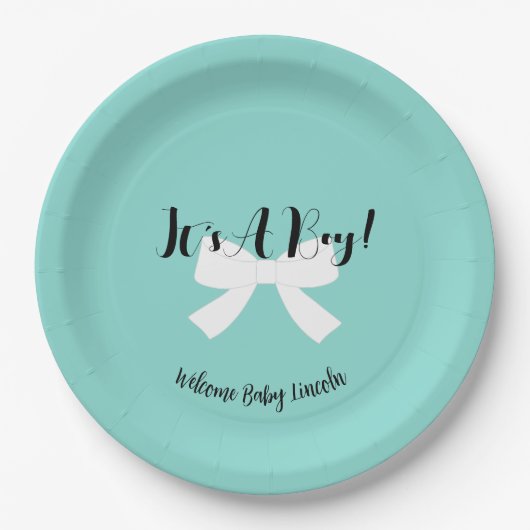 Assiettes En Carton BÉBÉ C'Est Un Garçon ! Douche bleue (Devant)