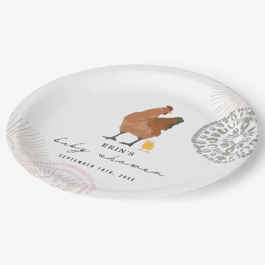 Assiettes En Carton Bébé Chick rose Bow Baby shower fille poulet (Angle)