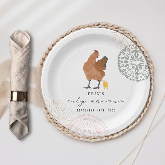 Assiettes En Carton Bébé Chick rose Bow Baby shower fille poulet