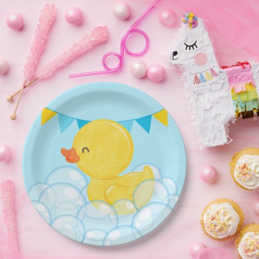 Assiettes En Carton Bébé clair Aquarelle bleu Fête de canard en caoutc (Fête)