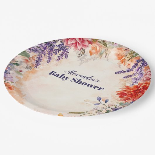 Assiettes En Carton Bébé dans le Baby shower de jardin en fleurs (Angle)