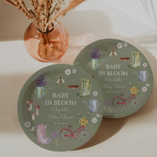 Assiettes En Carton Bébé dans le Baby shower de jardin en fleurs