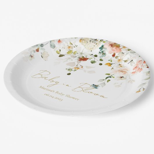 Assiettes En Carton Bébé dans le Baby shower en fleur (Angle)